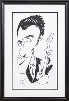 Original Steve Sax "Bruce Springsteen" Framed 15" x 23" Pen and Ink Drawing
